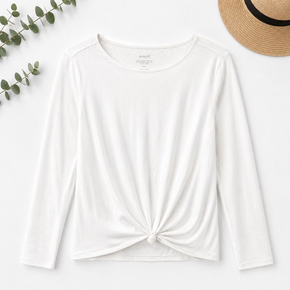 Pure Jill J. Jill White Soft-Knot Long Sleeve Top Cotton Modal Size S